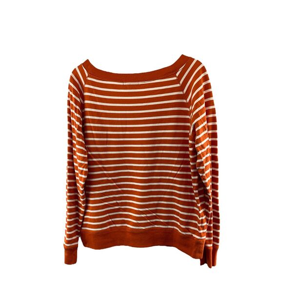 Chaps Denim Womens Top Size Large Knit Long Sleeve Kangaroo Pocket Striped - Picture 2 of 7